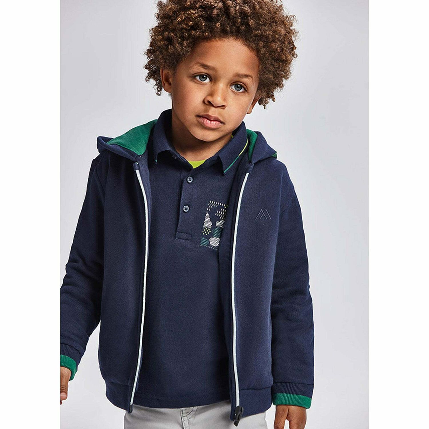 Boys Navy Logo Zip Up Top, 1, hi-res image number null