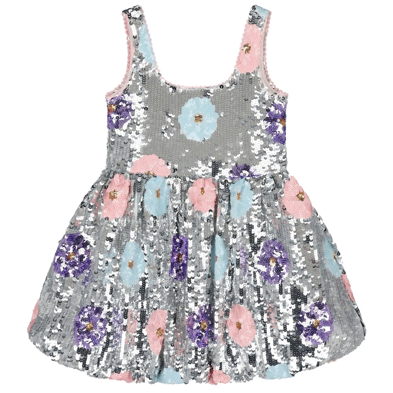 Girls Silver Sequin Mini Dress, 1, hi-res