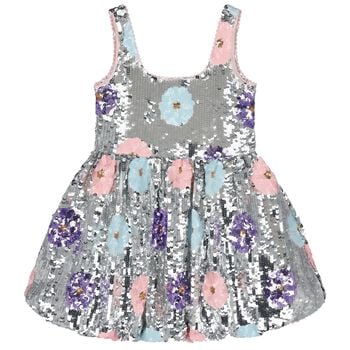 Girls Silver Sequin Mini Dress