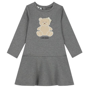 Girls Grey Teddy Bear Dress