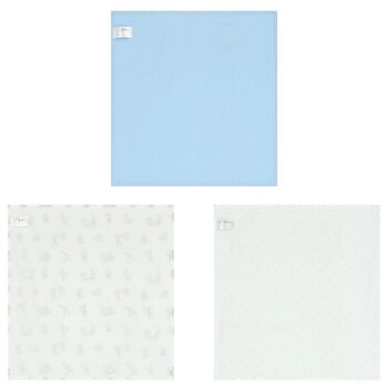 Baby Boys White, Ivory & Blue Muslin Swaddles (3-Pack), 1 Baby Boys White, Ivory & Blue Muslin Swaddles (3-Pack)