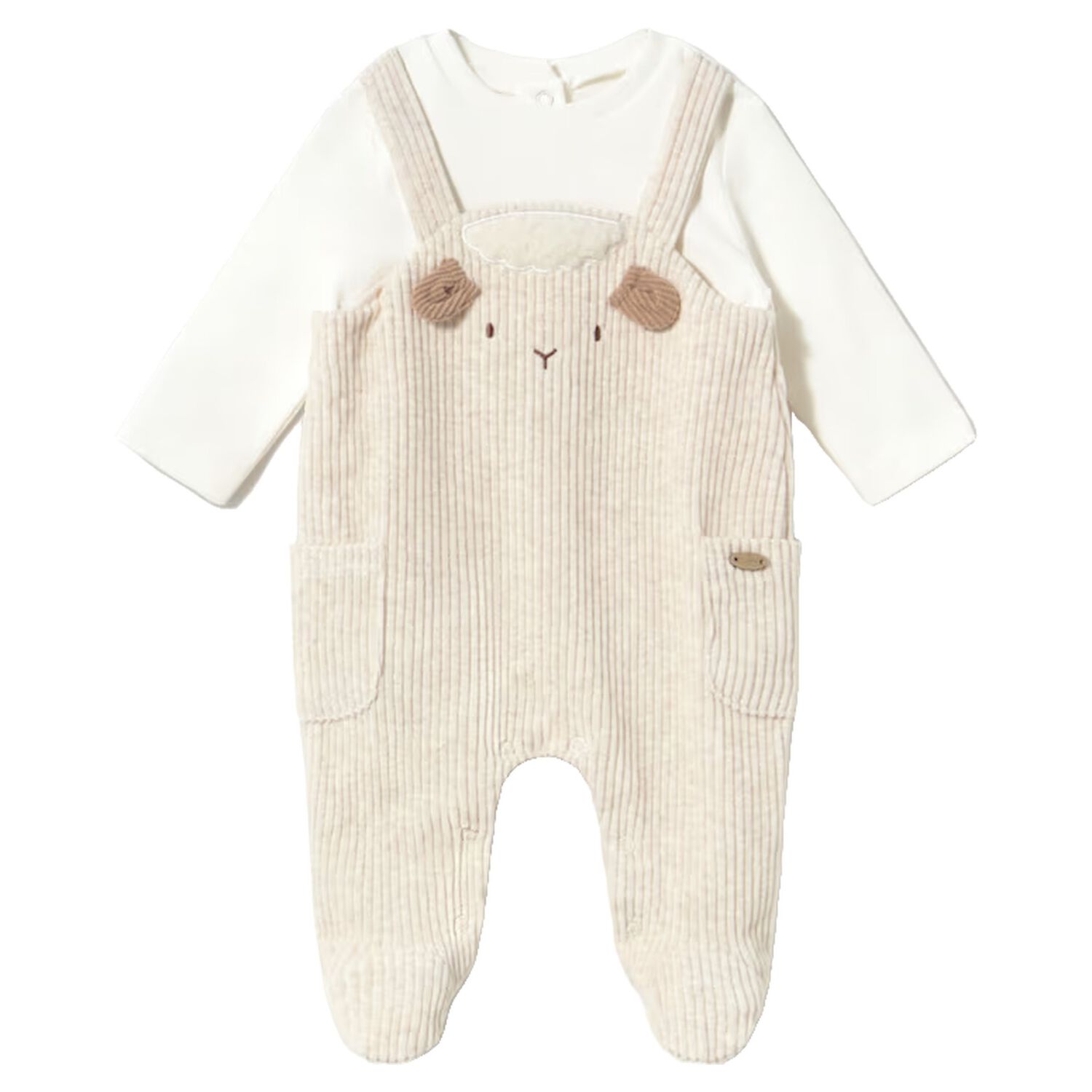 Baby Boys White & Beige Lamb Romper, 2, hi-res