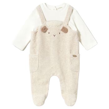 Baby Boys White & Beige Lamb Romper