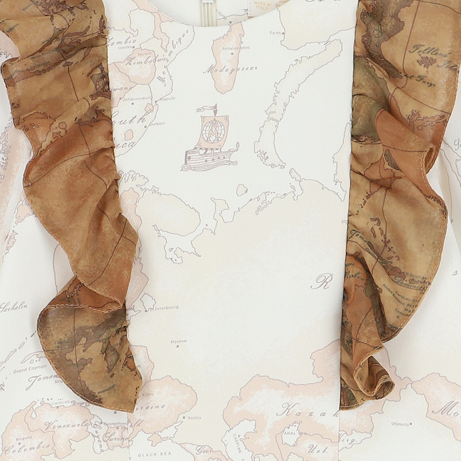 Girls Ivory & Beige Geo Map Dress, 1, hi-res