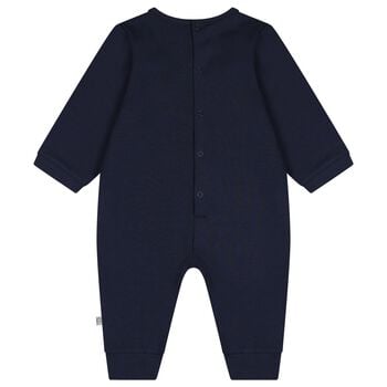 Baby Boys Navy Blue & Gold Logo Romper