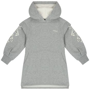 Girls Grey Logo Hooded Dress