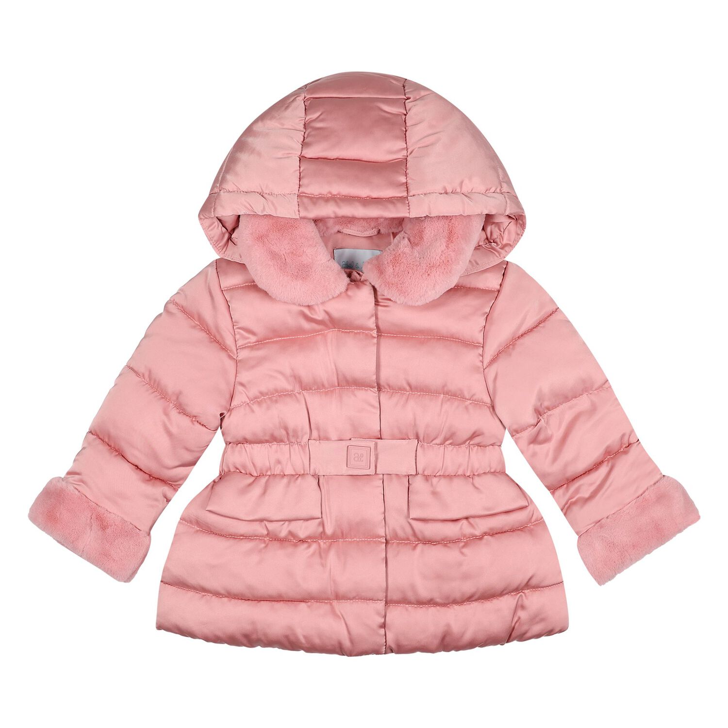 Younger Girls Pink Hooded Puffer Jacket, 1, hi-res