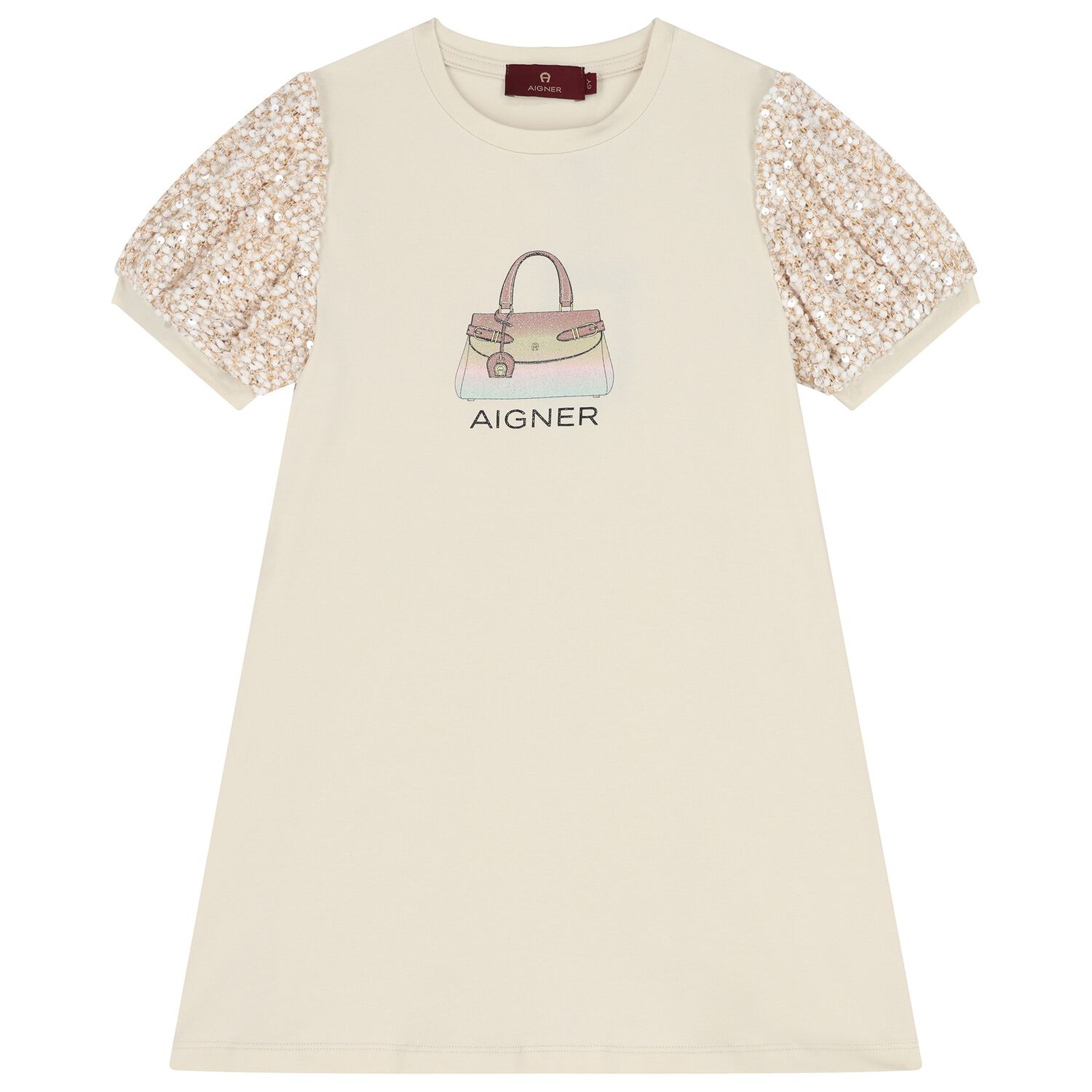 فستان بنات بطبعة حقيبة باللون العاجي, 1, hi-res image number null