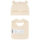 Beige Teddy Bear Logo Hat & Bib Baby Gift Set, 2, hi-res