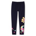 Girls Navy Blue Flower Leggings, 1, hi-res