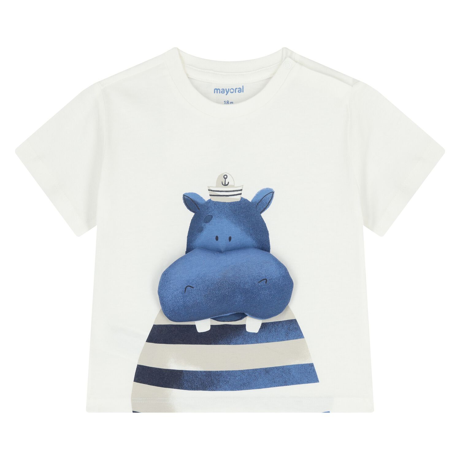 Younger Boys White Hippo T-Shirt, 2, hi-res