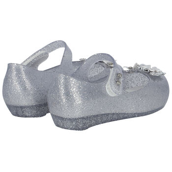 Younger Girls Silver Flower Jelly Shoes