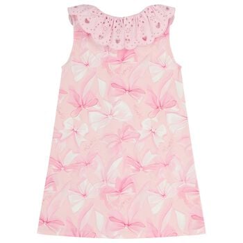 Girls Pink Bow Broderie Anglaise Dress