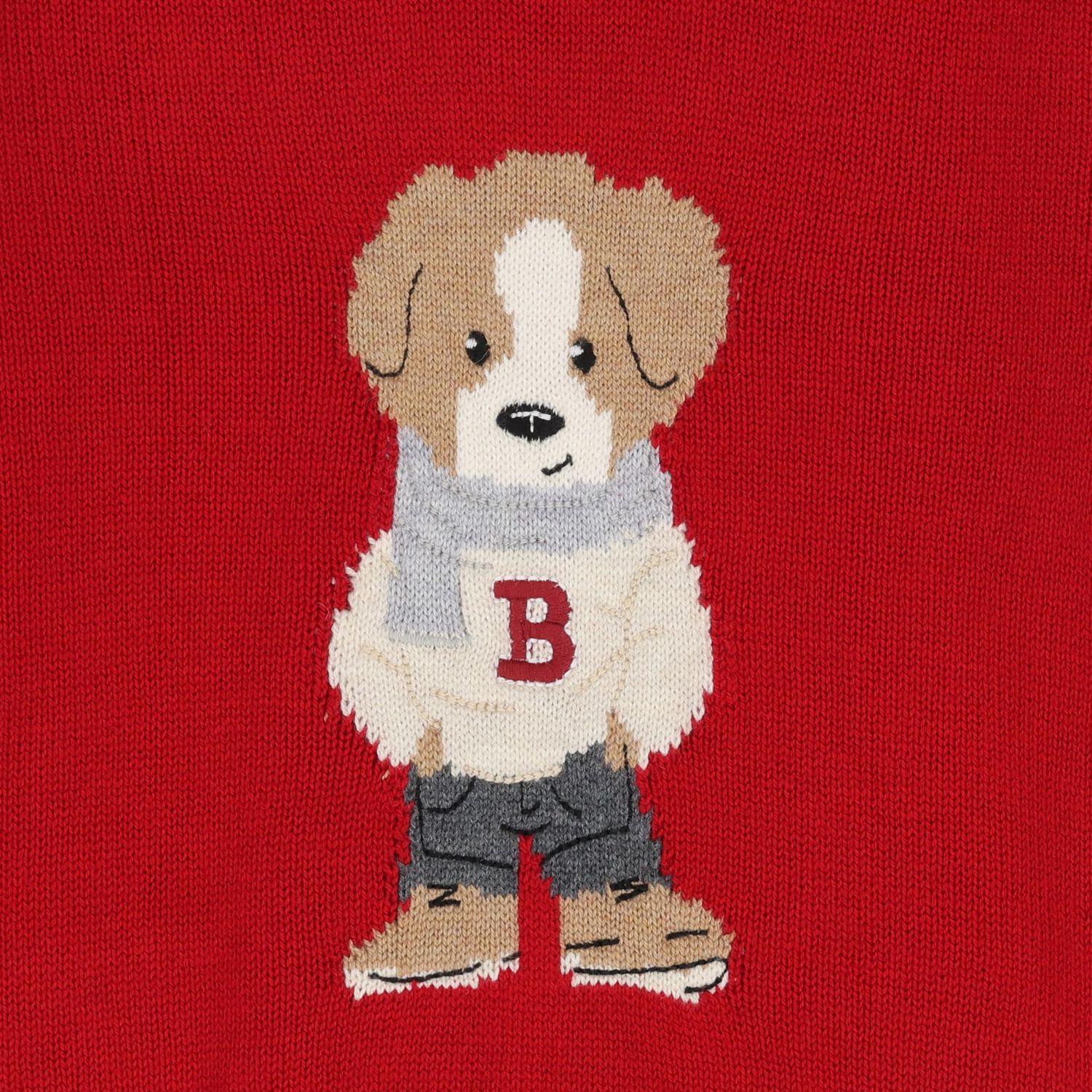 Younger Boys Red Dog Knitted Sweatshirt, 1, hi-res