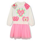 Girls Ivory & Pink Knitted Dress, 1, hi-res
