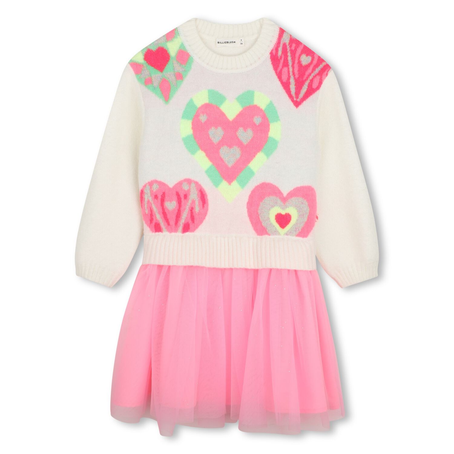 Girls Ivory & Pink Knitted Dress, 1, hi-res