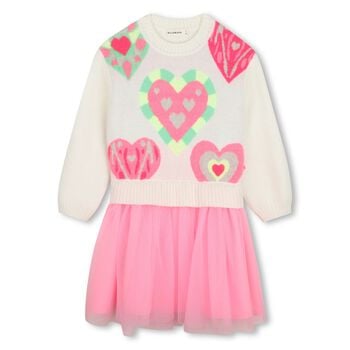 Girls Ivory & Pink Knitted Dress