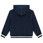 Boys Navy Blue Varsity Logo Hooded Zip Up Top, 1, hi-res