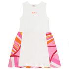 Girls White & Pink Logo Flared Dress , 2, hi-res