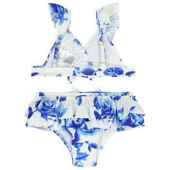 Girls White & Blue Floral Bikini