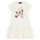 Girls Ivory Butterflies Logo Dress, 1, hi-res