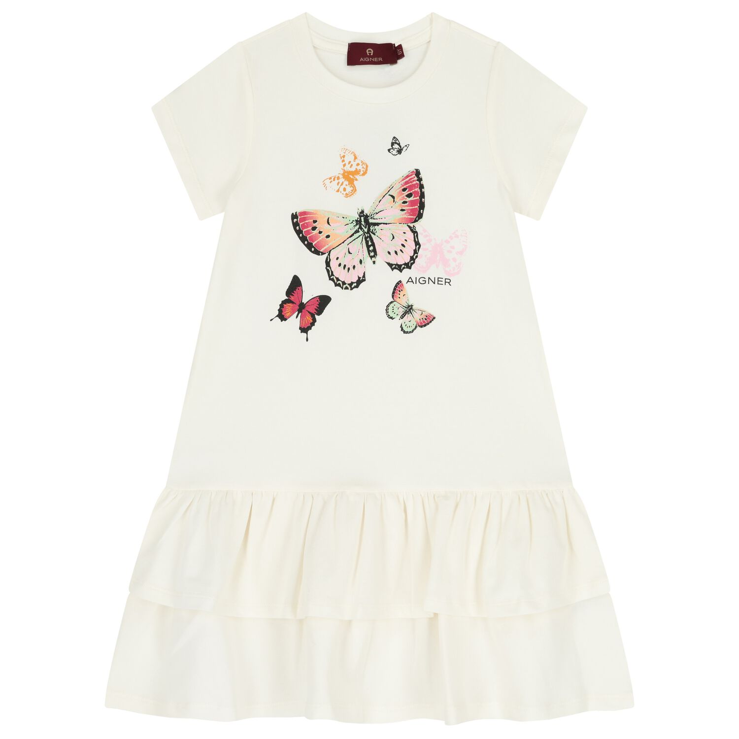 Girls Ivory Butterflies Logo Dress, 1, hi-res
