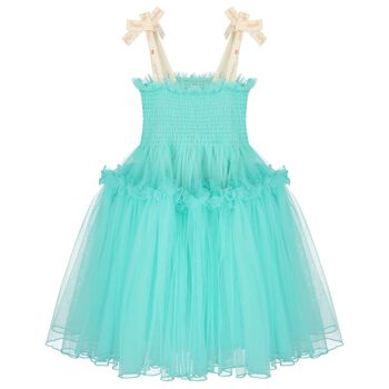 Girls Green Ruffled Tulle Dress