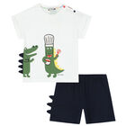 Younger Boys White & Navy Shorts Set, 1, hi-res