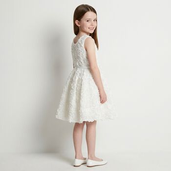 Girls White 3D Rosette Dress