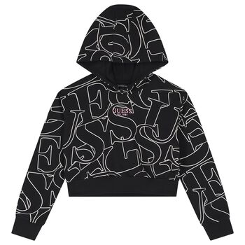 Girls Black Logo Hooded Top