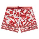 Boys White & Red Majolica Swim Shorts, 1, hi-res