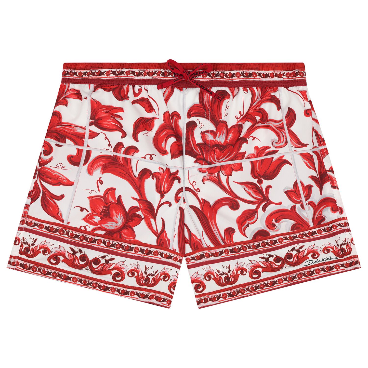 Boys White & Red Majolica Swim Shorts, 1, hi-res