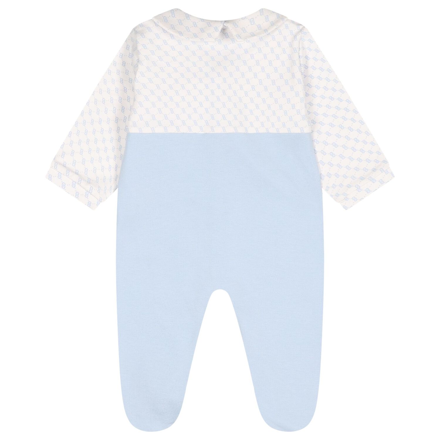 Baby Boys White & Blue Logo Babygrow, 1, hi-res