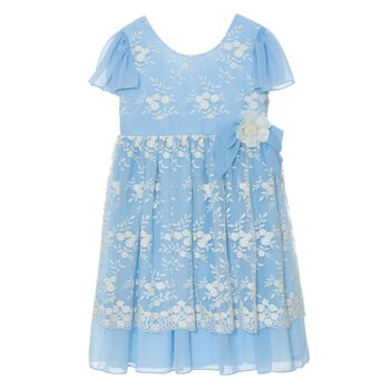 Girls Blue Embroidered Chiffon Dress