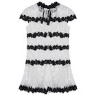Girls White & Black Embroidered Floral Dress , 1, hi-res