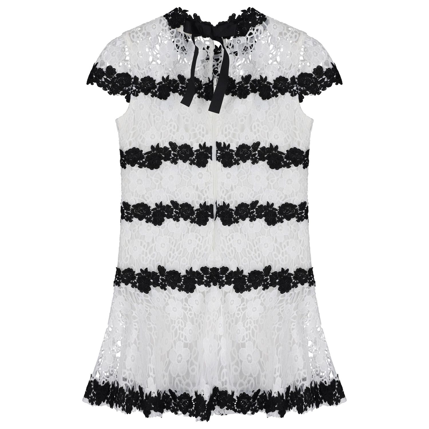 Girls White & Black Embroidered Floral Dress , 1, hi-res
