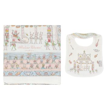 White & Blue Nutcracker Baby Carré Swaddle & Bib Gift Set