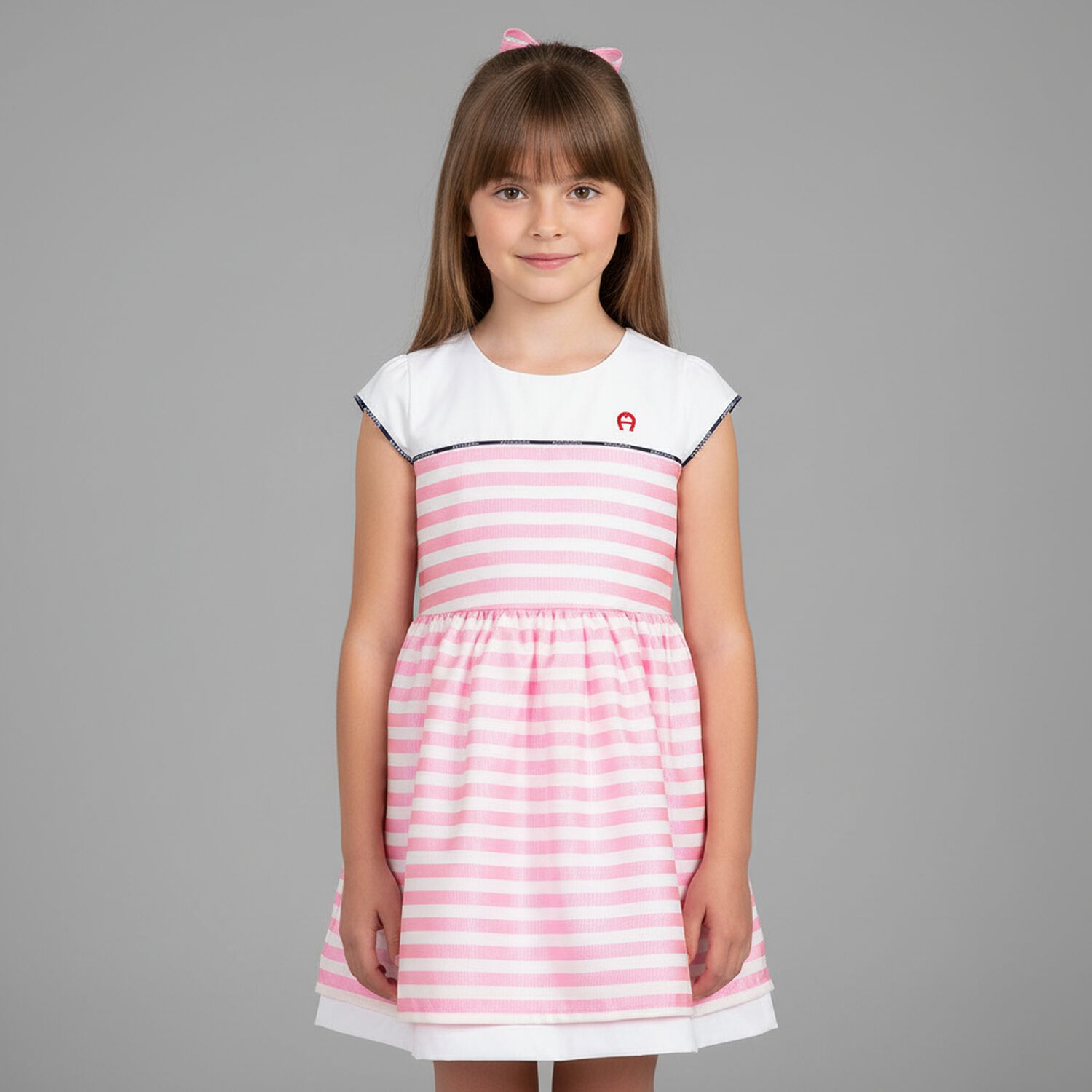 Girls Pink & White Striped Dress, 1, hi-res image number null