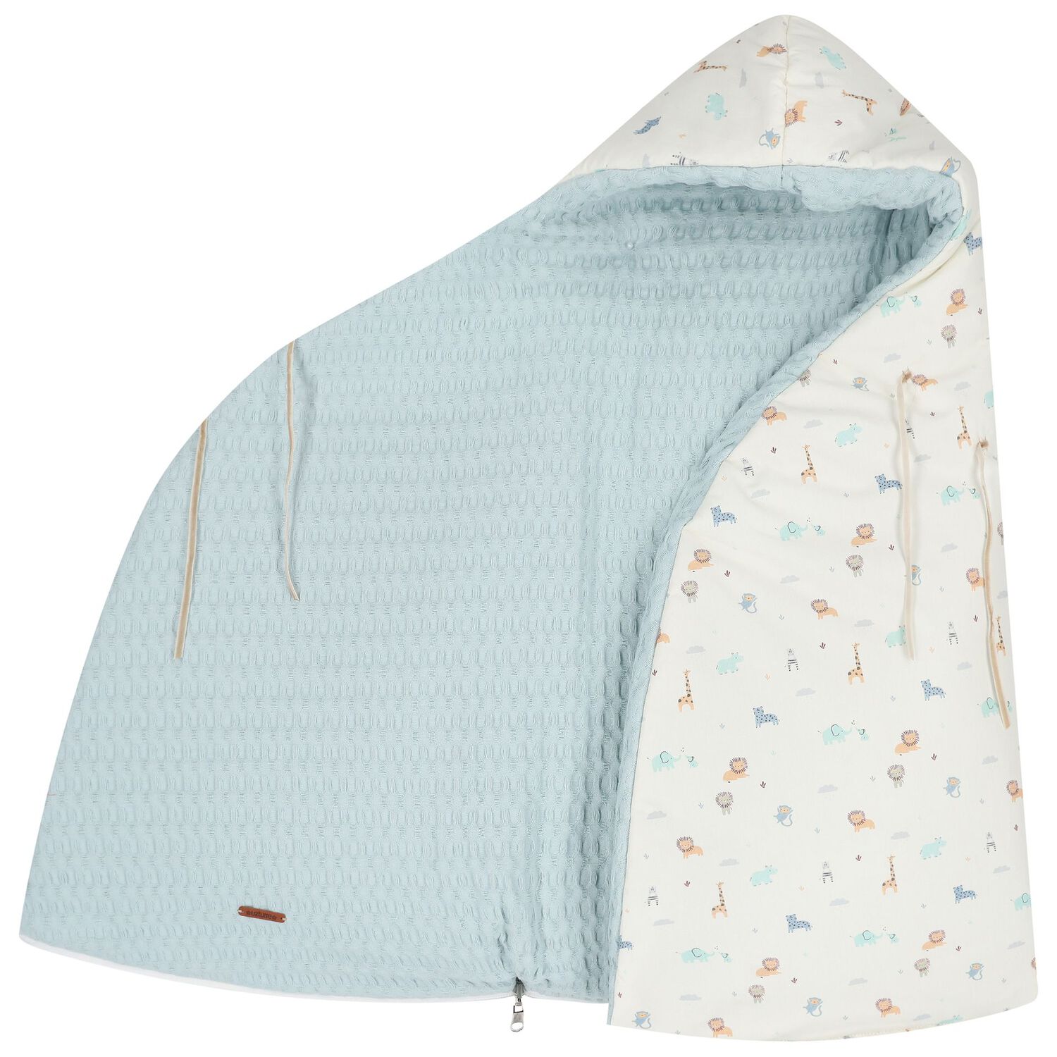 Ivory & Blue Safari Hooded Reversible Baby Nest, 1, hi-res