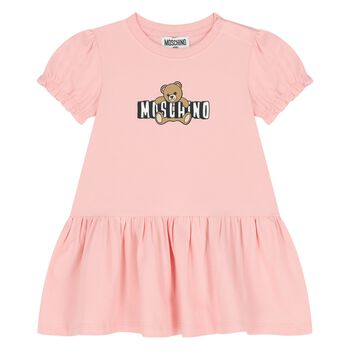Younger Girls Pink Teddy Bear Logo Dress