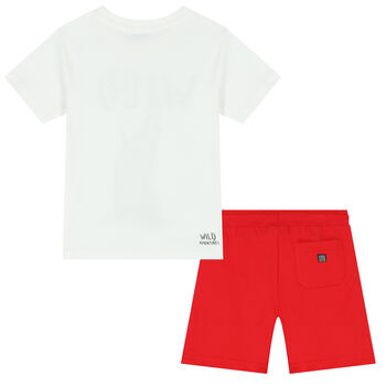 Boys White & Red Crocodile Shorts Set 