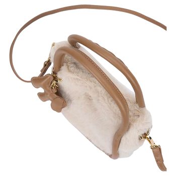 Girls Beige Faux Fur Handbag ( 13cm )