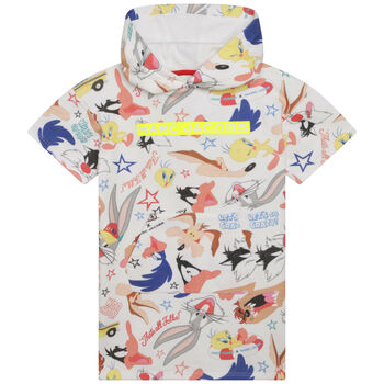 Girls White Looney Tunes Hooded Dress