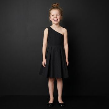 Girls Black One Shoulder Dress