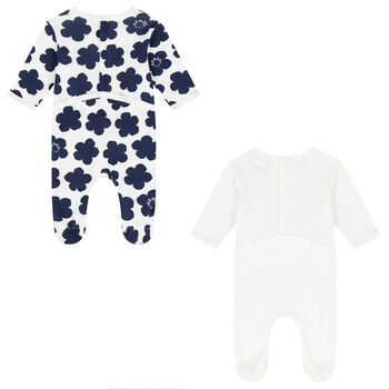White & Navy Boke Flower Babygrows ( 2 Pack )