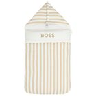 Baby Boys White & Beige Striped Logo Nest, 1, hi-res