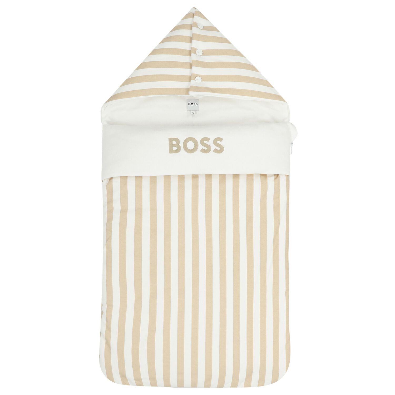 Baby Boys White & Beige Striped Logo Nest, 1, hi-res