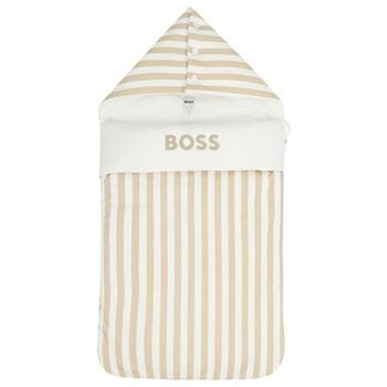 Baby Boys White & Beige Striped Logo Nest
