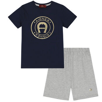 Boys Navy & Grey Logo Pyjamas