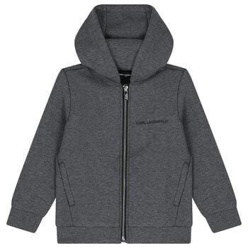 Boys Grey Logo Hooded Zip Up Top